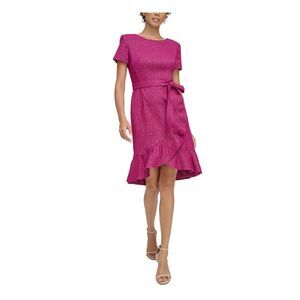 CALVIN KLEIN Womens Pink Lined Tulip Hem Tie Belt Short Sleeve Sheath Dress 16